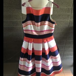 Eliza J Striped Satin Fit and Flare Dress
